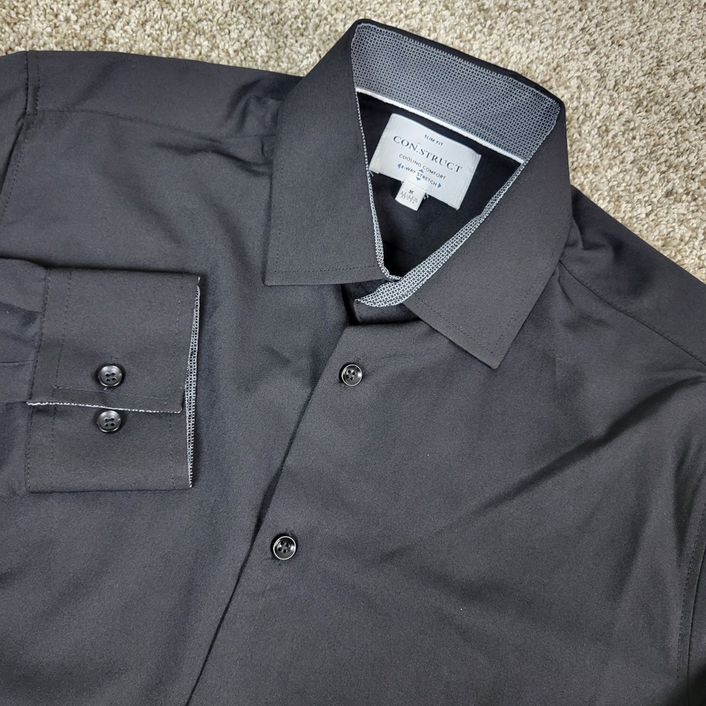 Construct 4‎ Way Stretch Mens Medium Solid Black Performance Button Up LS